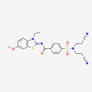 molecular formula C23H23N5O4S2 B2596668 4-[bis(2-cyanoethyl)sulfamoyl]-N-(3-ethyl-6-methoxy-1,3-benzothiazol-2-ylidene)benzamide CAS No. 850909-68-1