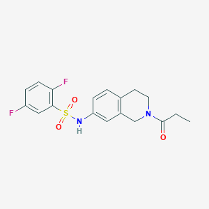 molecular formula C18H18F2N2O3S B2596686 2,5-difluoro-N-(2-propionyl-1,2,3,4-tetrahydroisoquinolin-7-yl)benzenesulfonamide CAS No. 955750-11-5