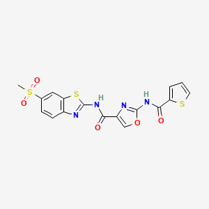 molecular formula C17H12N4O5S3 B2596690 N-(6-(甲基磺酰基)苯并[d]噻唑-2-基)-2-(噻吩-2-甲酰胺基)恶唑-4-甲酰胺 CAS No. 1286719-44-5