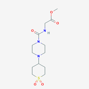 molecular formula C13H23N3O5S B2596710 2-(4-(1,1-二氧化四氢-2H-硫代吡喃-4-基)哌嗪-1-甲酰胺基)乙酸甲酯 CAS No. 1903166-20-0