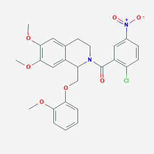 molecular formula C26H25ClN2O7 B2596718 (2-chloro-5-nitrophenyl)(6,7-dimethoxy-1-((2-methoxyphenoxy)methyl)-3,4-dihydroisoquinolin-2(1H)-yl)methanone CAS No. 486451-34-7