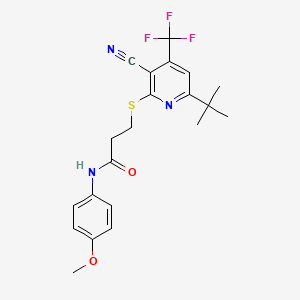 molecular formula C21H22F3N3O2S B2596724 3-{[6-tert-butyl-3-cyano-4-(trifluoromethyl)pyridin-2-yl]sulfanyl}-N-(4-methoxyphenyl)propanamide CAS No. 905786-76-7