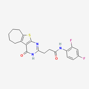molecular formula C20H19F2N3O2S B2596749 N-(2,4-difluorophenyl)-3-(4-oxo-3,5,6,7,8,9-hexahydro-4H-cyclohepta[4,5]thieno[2,3-d]pyrimidin-2-yl)propanamide CAS No. 1029770-58-8
