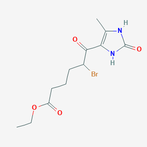 molecular formula C12H17BrN2O4 B2596765 ethyl 5-bromo-6-(5-methyl-2-oxo-2,3-dihydro-1H-imidazol-4-yl)-6-oxohexanoate CAS No. 91459-21-1