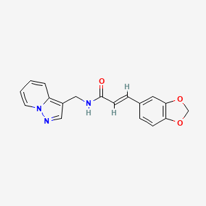 molecular formula C18H15N3O3 B2596781 (E)-3-(benzo[d][1,3]dioxol-5-yl)-N-(pyrazolo[1,5-a]pyridin-3-ylmethyl)acrylamide CAS No. 1396892-38-8