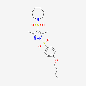 molecular formula C21H31N3O5S2 B2596786 1-{[1-(4-butoxybenzenesulfonyl)-3,5-dimethyl-1H-pyrazol-4-yl]sulfonyl}azepane CAS No. 956446-69-8