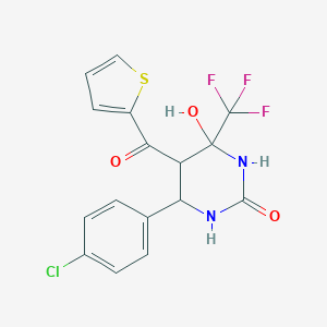 molecular formula C16H12ClF3N2O3S B259679 6-(4-Chlorophenyl)-4-hydroxy-5-(thiophene-2-carbonyl)-4-(trifluoromethyl)-1,3-diazinan-2-one 