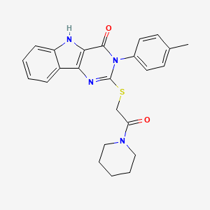 molecular formula C24H24N4O2S B2596797 3-(4-methylphenyl)-2-(2-oxo-2-piperidin-1-ylethyl)sulfanyl-5H-pyrimido[5,4-b]indol-4-one CAS No. 536704-36-6