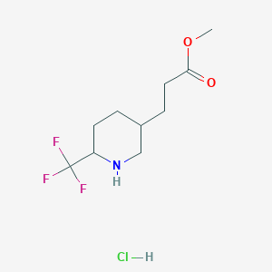 molecular formula C10H17ClF3NO2 B2596799 3-[6-(三氟甲基)哌啶-3-基]丙酸甲酯；盐酸盐 CAS No. 2460749-91-9