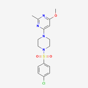 molecular formula C16H19ClN4O3S B2596805 4-(4-((4-Chlorophenyl)sulfonyl)piperazin-1-yl)-6-methoxy-2-methylpyrimidine CAS No. 946325-50-4