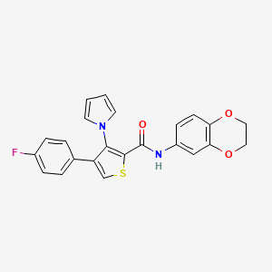molecular formula C23H17FN2O3S B2596816 N-(2,3-dihydro-1,4-benzodioxin-6-yl)-4-(4-fluorophenyl)-3-(1H-pyrrol-1-yl)thiophene-2-carboxamide CAS No. 1105248-66-5