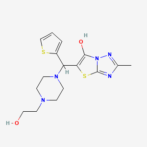 molecular formula C16H21N5O2S2 B2596818 5-((4-(2-Hydroxyethyl)piperazin-1-yl)(thiophen-2-yl)methyl)-2-methylthiazolo[3,2-b][1,2,4]triazol-6-ol CAS No. 851970-24-6