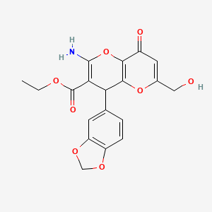 Ethyl 2-amino-4-(benzo[d][1,3]dioxol-5-yl)-6-(hydroxymethyl)-8-oxo-4,8-dihydropyrano[3,2-b]pyran-3-carboxylate