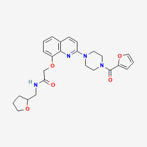 molecular formula C25H28N4O5 B2596836 2-((2-(4-(furan-2-carbonyl)piperazin-1-yl)quinolin-8-yl)oxy)-N-((tetrahydrofuran-2-yl)methyl)acetamide CAS No. 941954-91-2