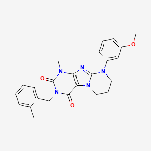 molecular formula C24H25N5O3 B2596869 9-(3-methoxyphenyl)-1-methyl-3-(2-methylbenzyl)-6,7,8,9-tetrahydropyrimido[2,1-f]purine-2,4(1H,3H)-dione CAS No. 846584-06-3