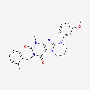 molecular formula C24H25N5O3 B2596869 9-(3-甲氧基苯基)-1-甲基-3-(2-甲基苄基)-6,7,8,9-四氢嘧啶并[2,1-f]嘌呤-2,4(1H,3H)-二酮 CAS No. 846584-06-3