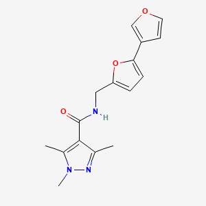 molecular formula C16H17N3O3 B2596872 N-([2,3'-bifuran]-5-ylmethyl)-1,3,5-trimethyl-1H-pyrazole-4-carboxamide CAS No. 2034442-34-5