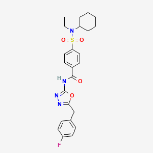 molecular formula C24H27FN4O4S B2596877 4-(N-环己基-N-乙基磺酰氨基)-N-(5-(4-氟苄基)-1,3,4-恶二唑-2-基)苯甲酰胺 CAS No. 954670-96-3