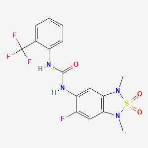 molecular formula C16H14F4N4O3S B2596878 1-(6-Fluoro-1,3-dimethyl-2,2-dioxido-1,3-dihydrobenzo[c][1,2,5]thiadiazol-5-yl)-3-(2-(trifluoromethyl)phenyl)urea CAS No. 2034542-44-2