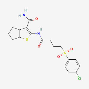 molecular formula C18H19ClN2O4S2 B2596879 2-(4-((4-氯苯基)磺酰基)丁酰胺)-5,6-二氢-4H-环戊[b]噻吩-3-甲酰胺 CAS No. 951467-69-9