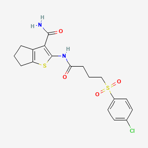 molecular formula C18H19ClN2O4S2 B2596879 2-[4-(4-Chlorbenzolsulfonyl)butanamido]-4H,5H,6H-Cyclopenta[b]thiophen-3-carboxamid CAS No. 951467-69-9