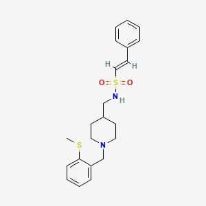 molecular formula C22H28N2O2S2 B2596881 (E)-N-((1-(2-(甲硫基)苄基)哌啶-4-基)甲基)-2-苯乙烯磺酰胺 CAS No. 1235691-06-1