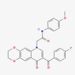 molecular formula C27H21FN2O6 B2596893 2-[8-(4-fluorobenzoyl)-9-oxo-2,3-dihydro-[1,4]dioxino[2,3-g]quinolin-6-yl]-N-(4-methoxyphenyl)acetamide CAS No. 866588-62-7