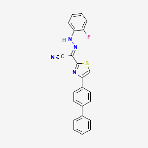 molecular formula C23H15FN4S B2596899 (2E)-N-(2-氟苯胺)-4-(4-苯基苯基)-1,3-噻唑-2-甲酰胺腈 CAS No. 477190-66-2