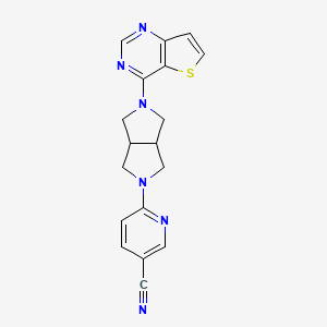molecular formula C18H16N6S B2596921 6-(5-噻吩并[3,2-d]嘧啶-4-基-1,3,3a,4,6,6a-六氢吡咯并[3,4-c]吡咯-2-基)吡啶-3-甲腈 CAS No. 2415511-47-4