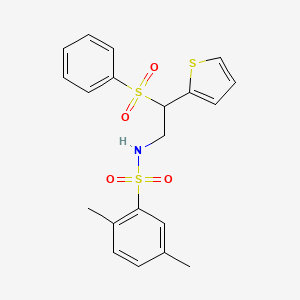 molecular formula C20H21NO4S3 B2596933 2,5-dimethyl-N-[2-(phenylsulfonyl)-2-(2-thienyl)ethyl]benzenesulfonamide CAS No. 896342-17-9
