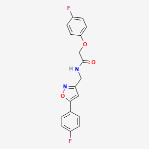 molecular formula C18H14F2N2O3 B2596961 2-(4-fluorophenoxy)-N-((5-(4-fluorophenyl)isoxazol-3-yl)methyl)acetamide CAS No. 953251-87-1