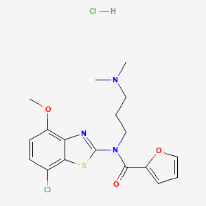 molecular formula C18H21Cl2N3O3S B2596962 N-(7-chloro-4-methoxybenzo[d]thiazol-2-yl)-N-(3-(dimethylamino)propyl)furan-2-carboxamide hydrochloride CAS No. 1216799-45-9
