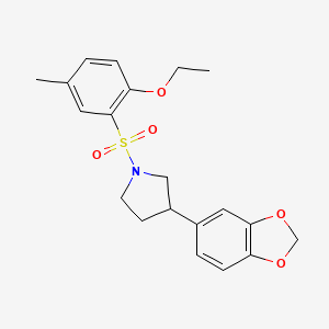 molecular formula C20H23NO5S B2596968 3-(Benzo[d][1,3]dioxol-5-yl)-1-((2-ethoxy-5-methylphenyl)sulfonyl)pyrrolidine CAS No. 2034273-52-2