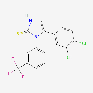 molecular formula C16H9Cl2F3N2S B2596969 5-(3,4-dichlorophenyl)-1-(3-(trifluoromethyl)phenyl)-1H-imidazole-2(3H)-thione CAS No. 1105191-21-6