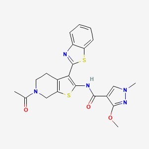 molecular formula C22H21N5O3S2 B2596978 N-(6-乙酰基-3-(苯并[d]噻唑-2-基)-4,5,6,7-四氢噻吩并[2,3-c]吡啶-2-基)-3-甲氧基-1-甲基-1H-吡唑-4-甲酰胺 CAS No. 1172542-26-5