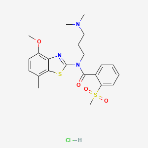 molecular formula C22H28ClN3O4S2 B2596981 盐酸N-(3-(二甲氨基)丙基)-N-(4-甲氧基-7-甲基苯并[d]噻唑-2-基)-2-(甲磺酰基)苯甲酰胺 CAS No. 1216707-89-9