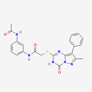 molecular formula C22H20N6O3S B2596987 N-(3-acetamidophenyl)-2-((7-methyl-4-oxo-8-phenyl-3,4-dihydropyrazolo[1,5-a][1,3,5]triazin-2-yl)thio)acetamide CAS No. 946225-02-1