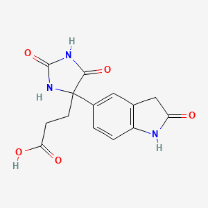 molecular formula C14H13N3O5 B2596997 3-[2,5-dioxo-4-(2-oxo-2,3-dihydro-1H-indol-5-yl)imidazolidin-4-yl]propanoic acid CAS No. 1417633-69-2