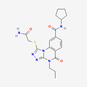 molecular formula C20H24N6O3S B2597008 1-((2-amino-2-oxoethyl)thio)-N-cyclopentyl-5-oxo-4-propyl-4,5-dihydro-[1,2,4]triazolo[4,3-a]quinazoline-8-carboxamide CAS No. 1105248-82-5