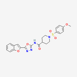 molecular formula C23H22N4O6S B2597014 N-(5-(苯并呋喃-2-基)-1,3,4-恶二唑-2-基)-1-((4-甲氧基苯基)磺酰基)哌啶-4-甲酰胺 CAS No. 922053-76-7