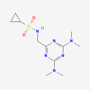 molecular formula C11H20N6O2S B2597020 N-((4,6-二(二甲氨基)-1,3,5-三嗪-2-基)甲基)环丙烷磺酰胺 CAS No. 2034406-16-9