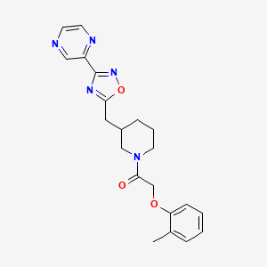 molecular formula C21H23N5O3 B2597026 1-(3-((3-(Pyrazin-2-yl)-1,2,4-oxadiazol-5-yl)methyl)piperidin-1-yl)-2-(o-tolyloxy)ethanone CAS No. 1705996-74-2