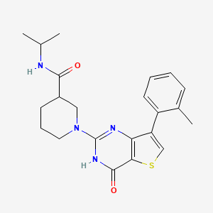 molecular formula C22H26N4O2S B2597032 N-isopropyl-1-[7-(2-methylphenyl)-4-oxo-3,4-dihydrothieno[3,2-d]pyrimidin-2-yl]piperidine-3-carboxamide CAS No. 1242911-84-7