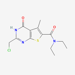molecular formula C13H16ClN3O2S B2597045 2-(chloromethyl)-N,N-diethyl-5-methyl-4-oxo-3,4-dihydrothieno[2,3-d]pyrimidine-6-carboxamide CAS No. 733030-55-2