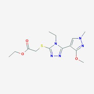 molecular formula C13H19N5O3S B2597063 ethyl 2-((4-ethyl-5-(3-methoxy-1-methyl-1H-pyrazol-4-yl)-4H-1,2,4-triazol-3-yl)thio)acetate CAS No. 1013775-28-4