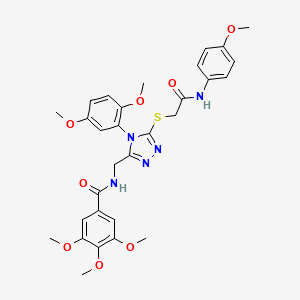 molecular formula C30H33N5O8S B2597068 N-[[4-(2,5-dimethoxyphenyl)-5-[2-(4-methoxyanilino)-2-oxoethyl]sulfanyl-1,2,4-triazol-3-yl]methyl]-3,4,5-trimethoxybenzamide CAS No. 309968-21-6