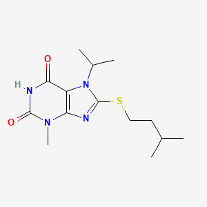 molecular formula C14H22N4O2S B2597076 8-(异戊硫基)-7-异丙基-3-甲基-1H-嘌呤-2,6(3H,7H)-二酮 CAS No. 331751-85-0