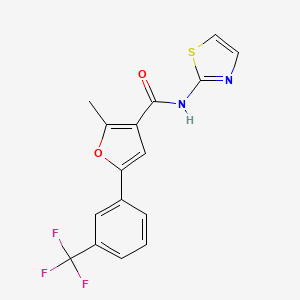 molecular formula C16H11F3N2O2S B2597088 2-methyl-N-(1,3-thiazol-2-yl)-5-[3-(trifluoromethyl)phenyl]furan-3-carboxamide CAS No. 878716-48-4