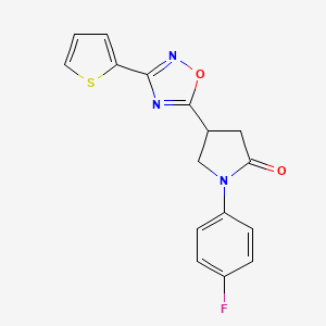molecular formula C16H12FN3O2S B2597096 1-(4-Fluorophenyl)-4-[3-(2-thienyl)-1,2,4-oxadiazol-5-yl]-2-pyrrolidinone CAS No. 941919-42-2