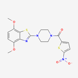 molecular formula C18H18N4O5S2 B2597116 （4-(4,7-二甲氧基苯并[d]噻唑-2-基)哌嗪-1-基)(5-硝基噻吩-2-基)甲酮 CAS No. 897485-92-6